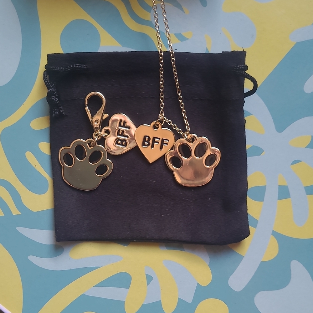 JTV Gold Tone BFF Paw Print Necklace Set